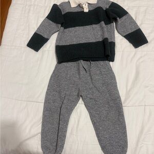 Zara Cashmere Gray and Green Striped Sweater